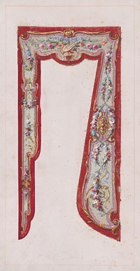 Design for a Valance with Thin Garlands and Bundles of Flowers and a Lyre Inside an Ornamental Frame with Scrolling Motifs Presenting Two Different Variations for the Design