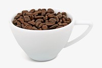 Coffee beans in cup, isolated image