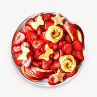 Fruit salad bowl red strawberry apple collage element psd