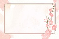 Pink flower illustration, rectangle frame on watercolor background