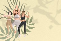 Woman leaf aesthetic yoga yellow background, tree pose