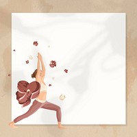 Woman flower aesthetic yoga frame, warrior pose