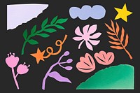 Simple pastel doodle set, flower graphics psd