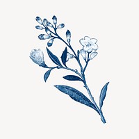 Vintage cherry blossom branch, blue, monochromatic psd