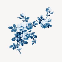Aesthetic vintage flower painting, blue, monochromatic psd