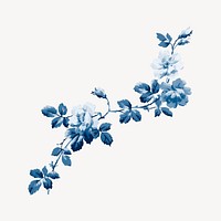 Aesthetic vintage flower painting, blue, monochromatic psd