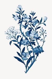 Vintage flower peony branch, blue, monochromatic psd