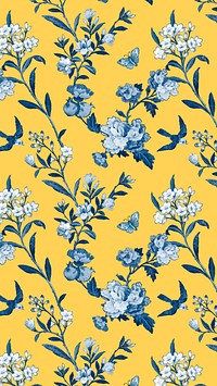 Blossoms floral pattern iPhone wallpaper, yellow background