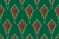 Decorative rose flower pattern, green background