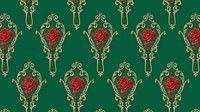 Decorative rose pattern desktop wallpaper, green background