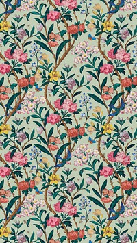 Vintage floral pattern iPhone wallpaper, green background