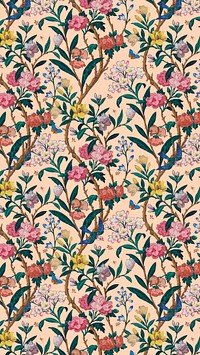 Vintage floral pattern iPhone wallpaper, beige background