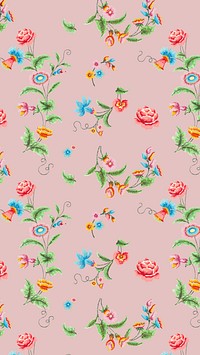 Vintage flower pattern iPhone wallpaper, pink background