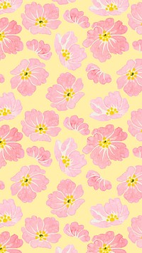 Peony flower pattern iPhone wallpaper, yellow background