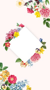 Floral square frame mobile wallpaper, botanical illustration