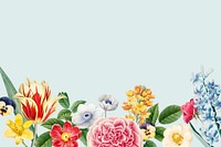 Floral border blue background, botanical illustration