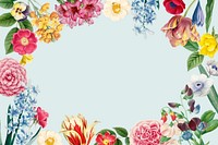 Floral frame blue background, botanical illustration