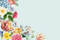 Floral border blue background, botanical illustration