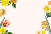 Yellow flower border beige background, botanical illustration