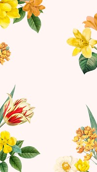 Floral border mobile wallpaper, botanical illustration