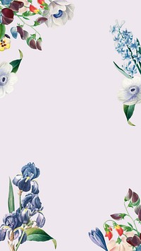 Floral border mobile wallpaper, botanical illustration