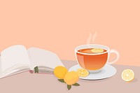 Hot lemon tea book illustration pink background