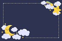 Night border frame background, notepaper with moon and star