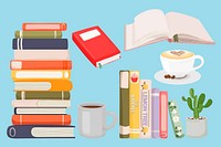 Book reading illustration coffee set psd