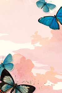 Butterfly border pink watercolor background