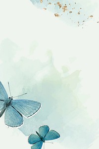 Watercolor green butterfly border background