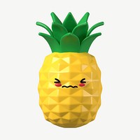3D blushing face pineapple, emoticon illustration psd