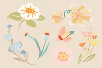 Pastel flower, spring clipart, cute vector illustration set