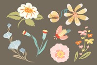 Colorful flower collage element set psd