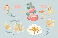 Colorful flower collage element set psd