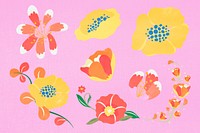 Colorful flower collage element set psd