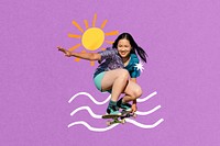 Fun skateboard hobby collage, purple design