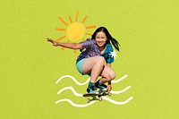 Fun skateboard hobby collage, green design
