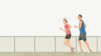 People jogging illustration, collage element psd