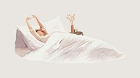 Woman waking up illustration, collage element psd