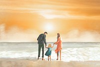 Family beach vacation illustration background