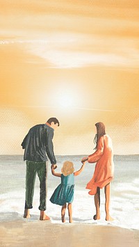 Family beach vacation illustration iPhone wallpaper
