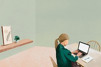 Woman working, laptop illustration background