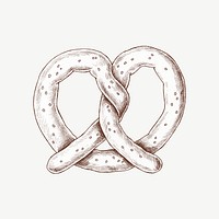 Pretzel vintage illustration, collage element psd