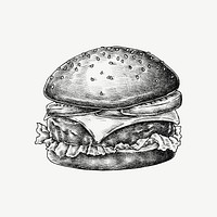 Burger vintage illustration, collage element psd