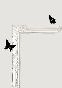 White ornate frame background, vintage butterfly aesthetic