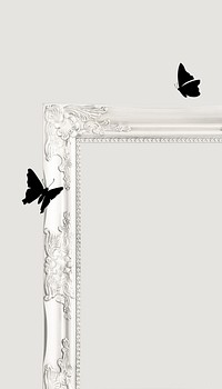 White ornate frame iPhone wallpaper, vintage butterfly aesthetic