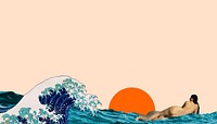 Sunset ocean border background, pastel orange design