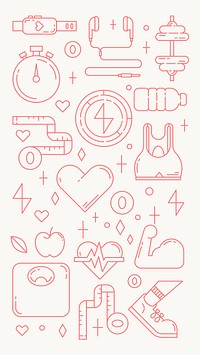 Fitness, health & wellness icons, pink line art collection vector