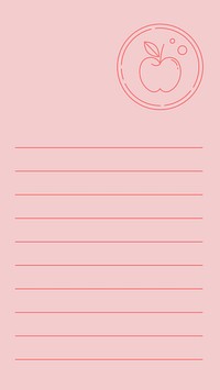 Pink apple lined paper, diet log vector