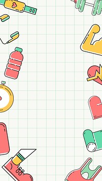 Fitness, healthy activities background, health & wellness icons border vector